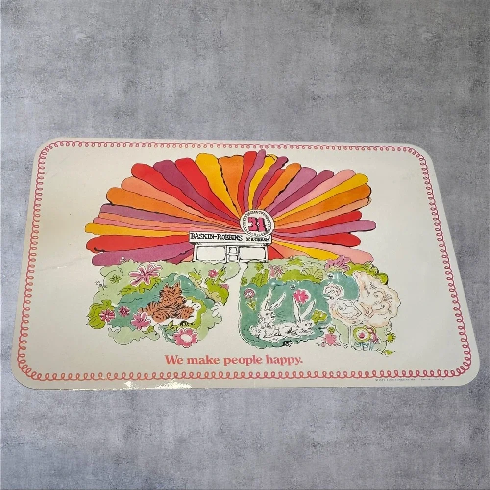 Set of 6 Vintage 70's Baskin Robbins Ice Cream Placemats Psychedelic Retro Kitch